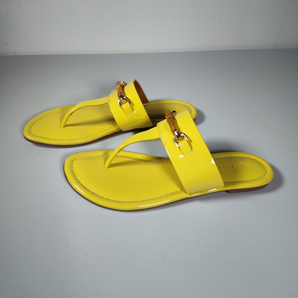 J. McLaughlin Nora Patent Leather Yellow Thong Sandals Flat Slides Womens 9
